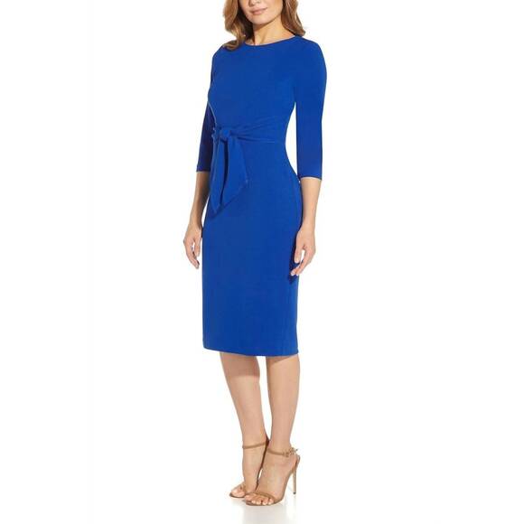 NEW ADRIANNA PAPELL crew neck solid knit crepe dress in violet cobalt - Picture 3 of 5